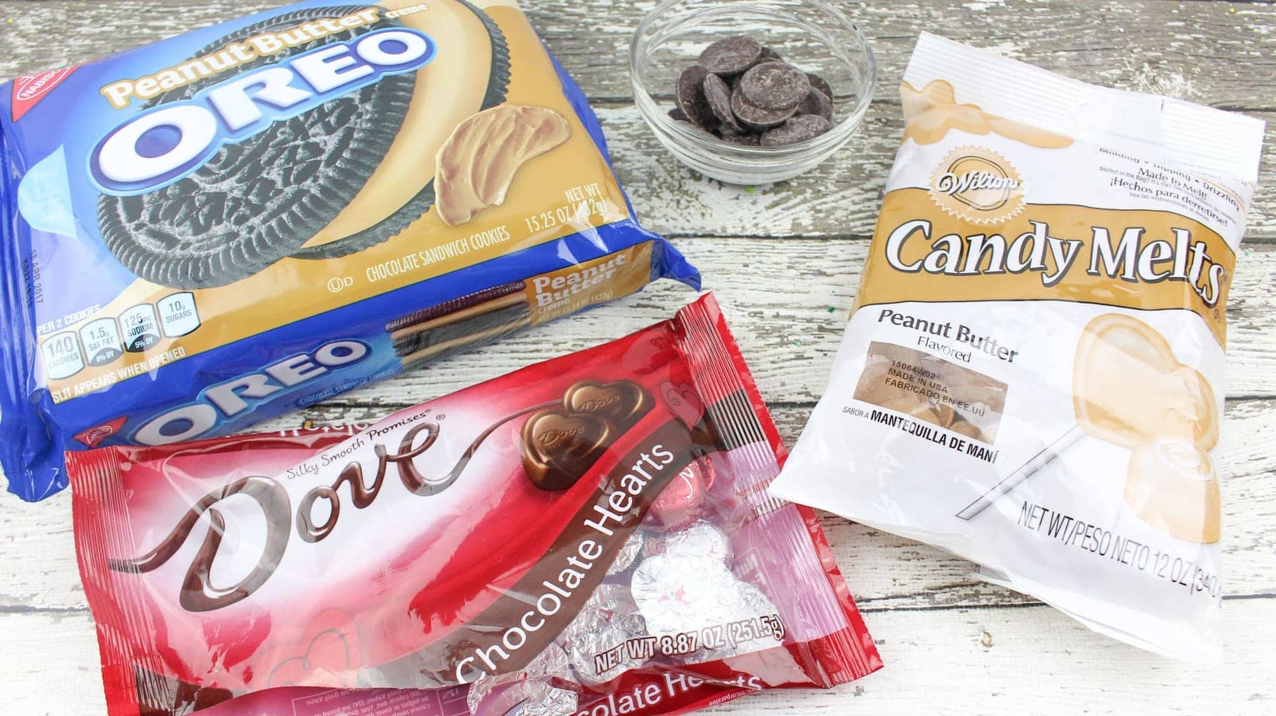 Peanut Butter and Chocolate Covered Oreos With Dove Chocolate Hearts