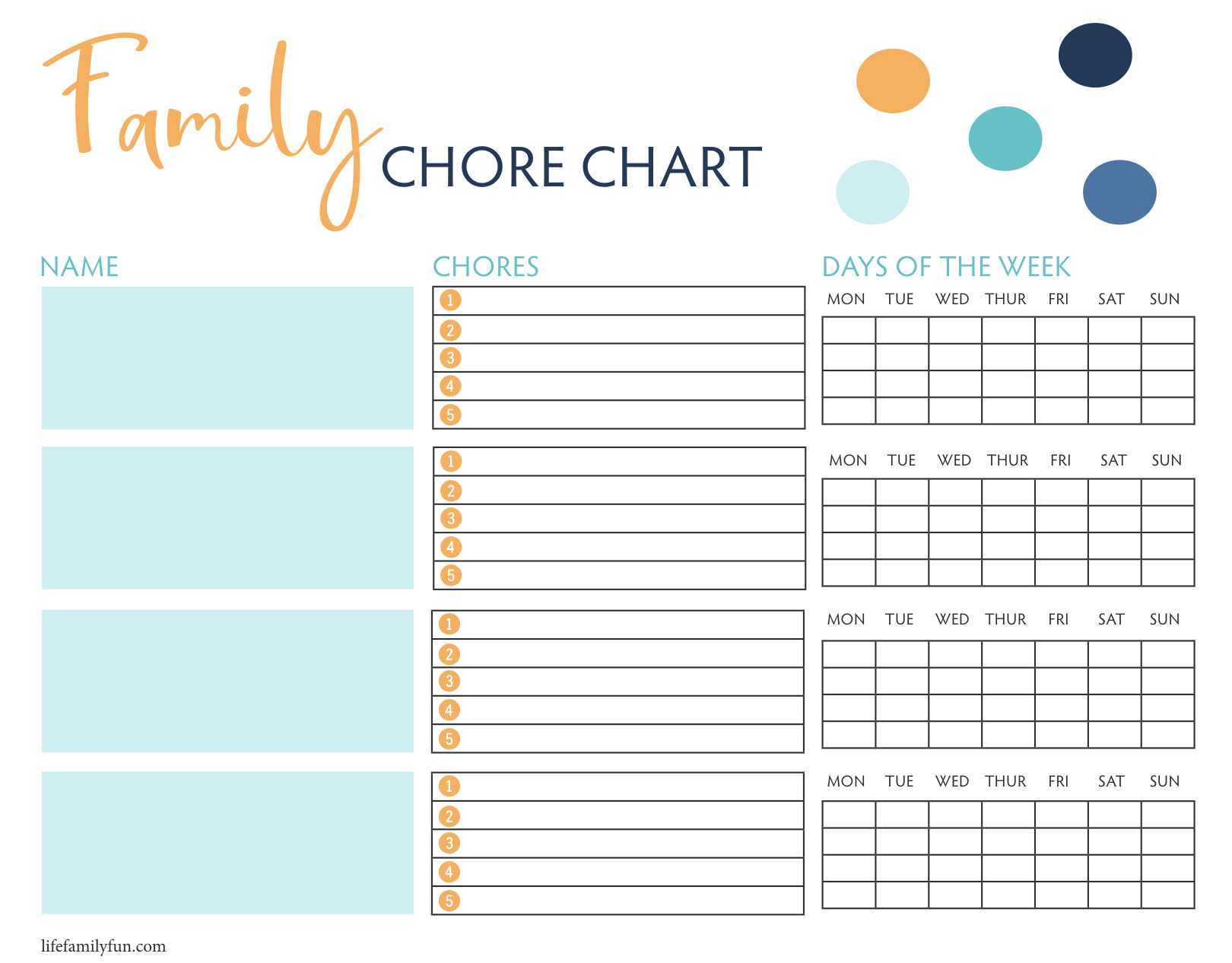 Family Kids Chore Chart 