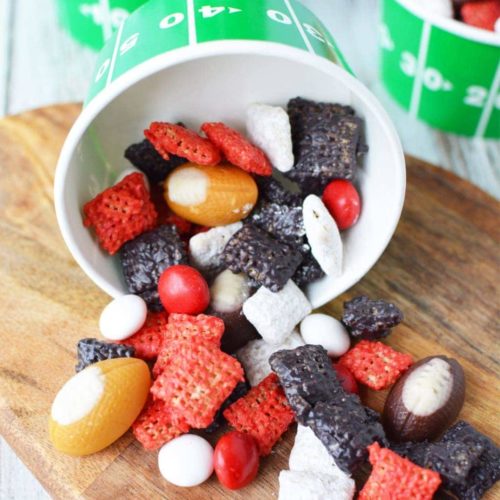 Atlanta Falcons Puppy Chow, Football party snack ideas, Falcons Football Snack Ideas