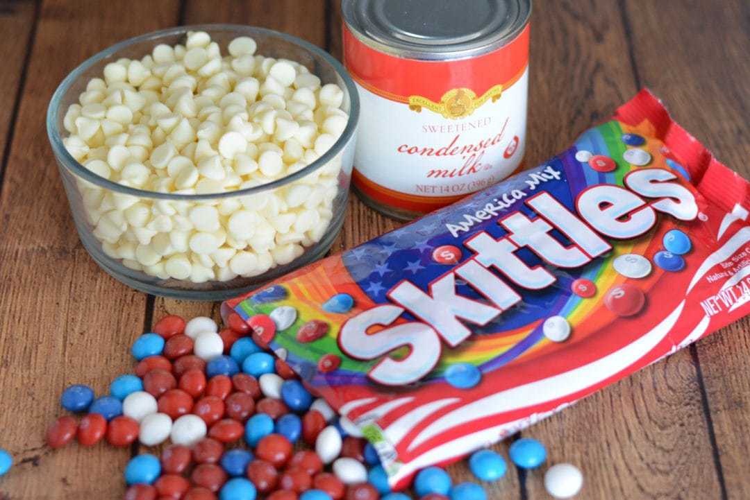 White Chocolate Fudge Candy Made With Skittles America Mix