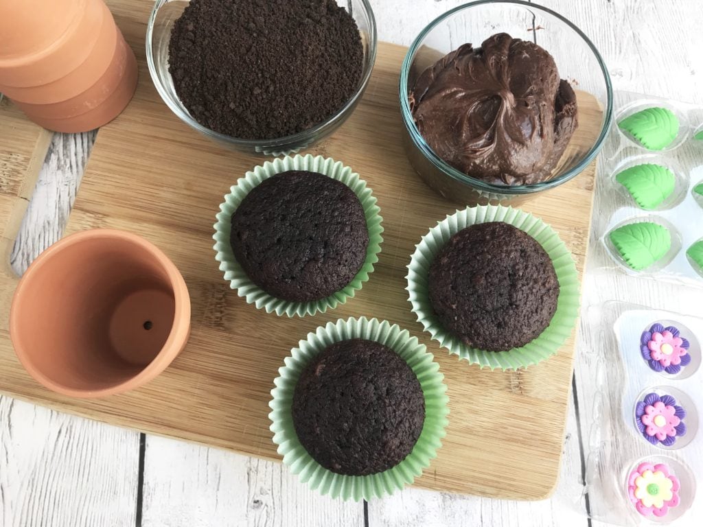 Flower Pot Cupcakes, Cupcake Recipe, Chocolate Flower Pot Cupcakes, Kids Dessert Recipe