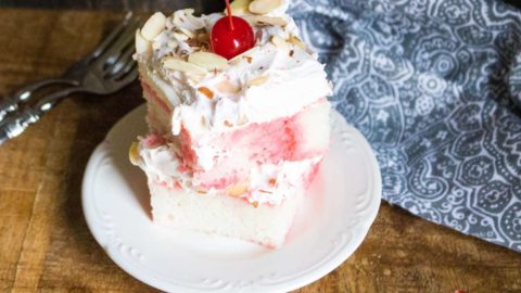 Cherry Almond Poke Cake Made With Maraschino Cherries