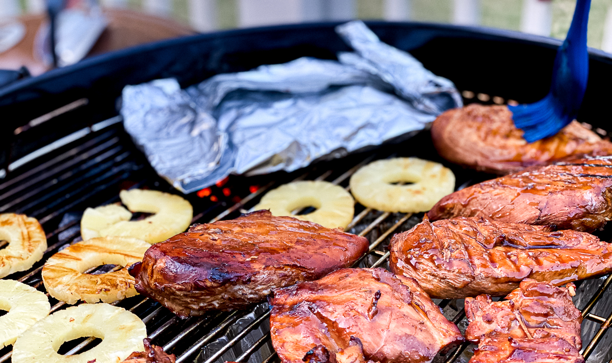 chicken and pineapples on grill